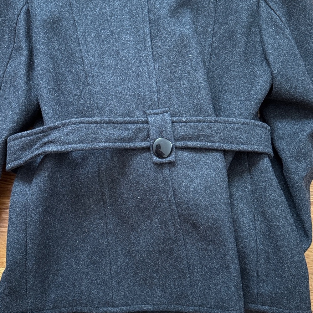 Dress Barn Charcoal Grey Women's Double-Breasted Short Pea Coat with Belt - Picture 7 of 11